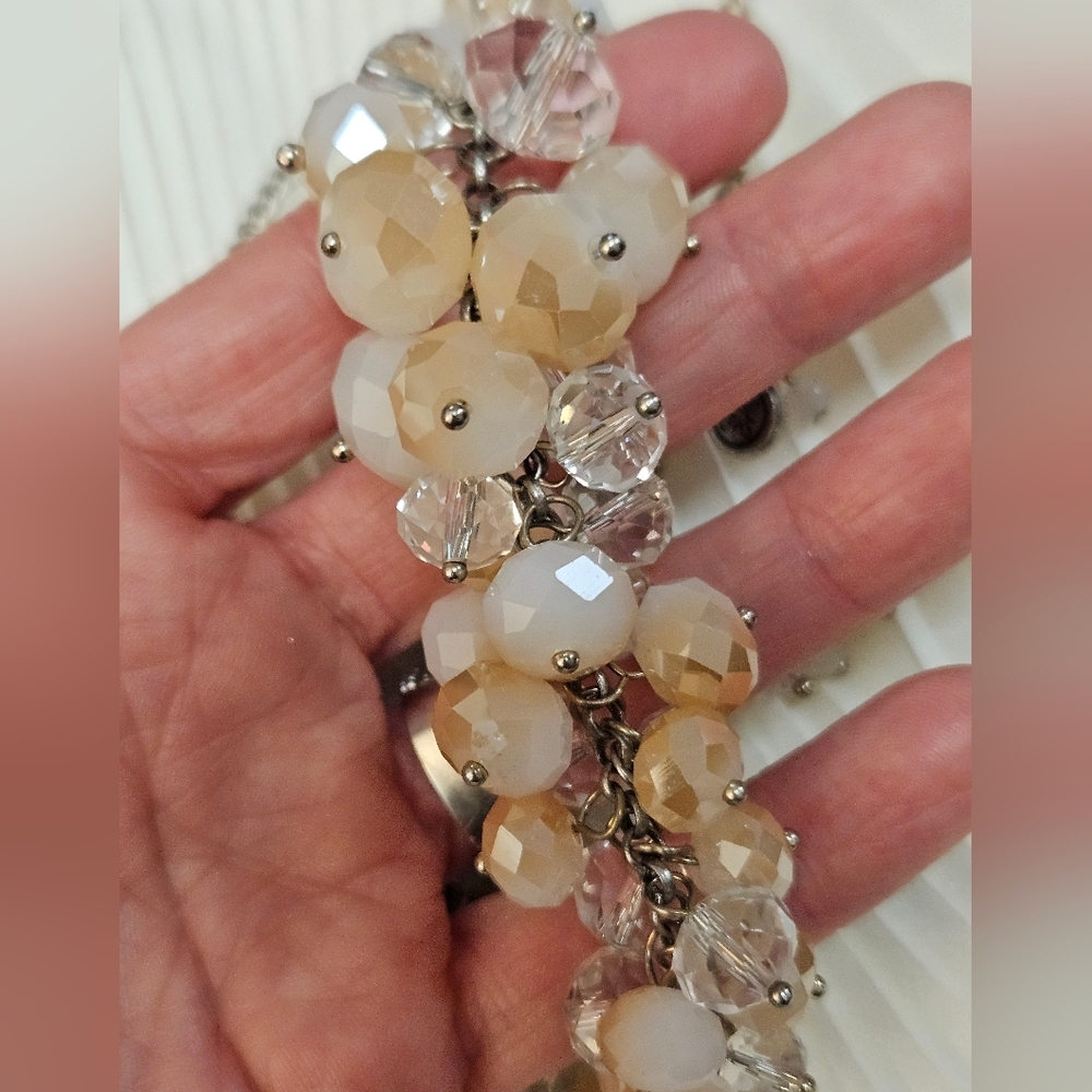 Vintage Gold and Cream Bead & Pearl Statement Necklace - Picture 7 of 12